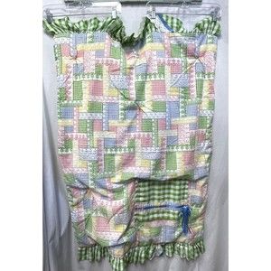 Pastel Gingham Patchwork Baby Blanket Blue Pink Green Yellow Ruffle Edge Vintage